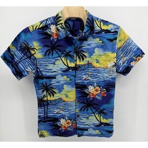 Palmwave Hawaiian Shirt Men's Size XL Cotton Blue Floral Tropical Beach Aloha